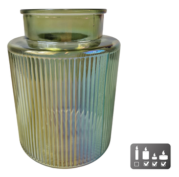 Vaas/windlicht "Niamh" S luster groen glas 13x13x17cm