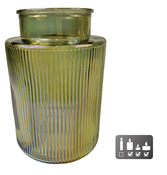 Vaas/windlicht "Niamh" L luster groen glas 15x15x21cm
