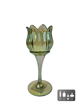 Theelichthouder "Tulip" S luster groen glas 7x7x16cm