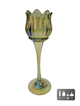 Theelichthouder "Tulip" L luster groen glas 7x7x22cm