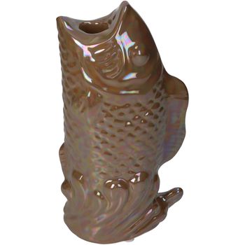 Candle Stick Fish Fine Earthenware Brown 11.5x7x21.5cm