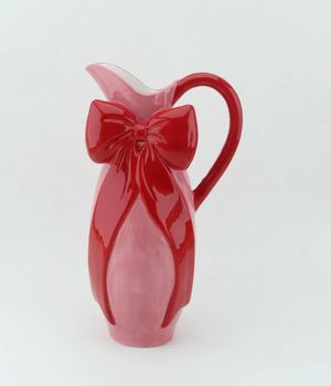Aardewerk kan strik roze/rood 15,8x10,8x28cm