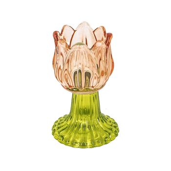 Waxinehouder tulp sandstone met groen D7,4 H14cm