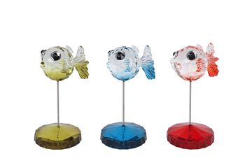 Sculptuur "Kogelvïs" o/steel groen/blauw/rood 3 assortie acryl 6,5x7x15cm