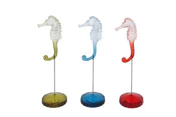 Sculptuur "Zeepaardje" groen/blauw/rood 3 assortie acryl 6,5x6,5x17cm