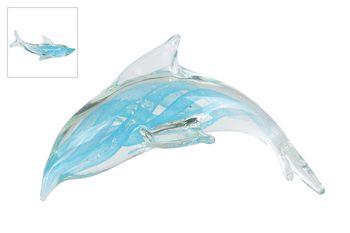 Sculptuur "Dolfijn" blauw/zilver glas 20x9x13cm