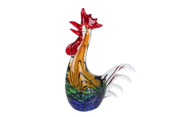 Sculptuur "Haan" geel/groen glas 18x9x23cm