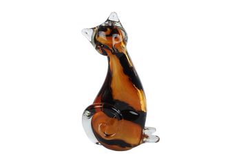 Sculptuur "Kat" amber/zwart glas 12x6x21cm