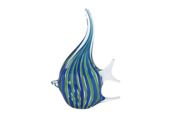 Sculptuur "Vis" streep blauw/groen glas 13x4x21cm