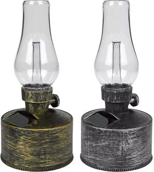 LED olielamp solar met flame effect 10x10x21cm 2 assortie