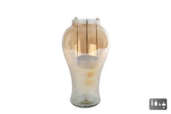 Vaas/kandelaar "Markus" S m/houder goud glas 16x16x28cm