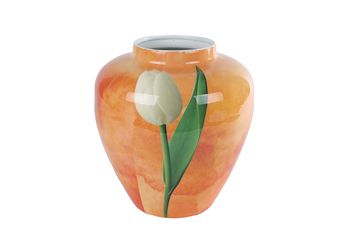 Vaas "Tulp" oranje metaal 20x20x22cm