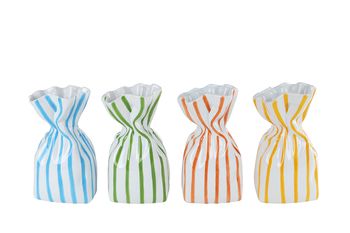 Vaas "Stripe'' oranje/geel/blauw/groen 4 assortie aardewerk 13x11x23cm