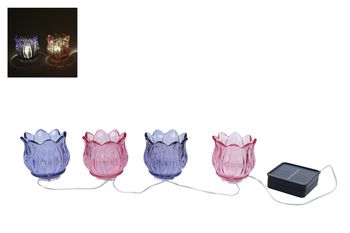 Lichtsnoer LED "Tulp" 4x solar paars/roze glas 1x1.2V AAin 35x15x7cm