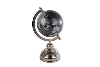 Wereldbol "World" zwart/zilver hout/metaal 11x12x25cm