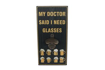 Bieropener "My Doctor" zwart hout/metaal 30x15x5cm