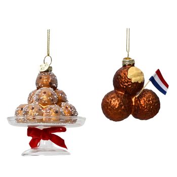 Hanger bitterballen/oliebollen assortie glas multi 8 x 8 x 10 cm