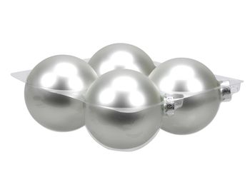 cb. 4 glassballs/cap silver mat 100 mm