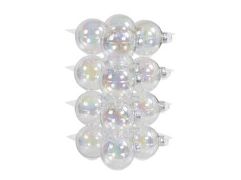 cb. 16 glassballs/cap clear pearl 80 mm
