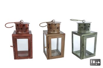Lantaarn "Janne" XS kleur 3 assortie metaal/glas 7x7x13cm