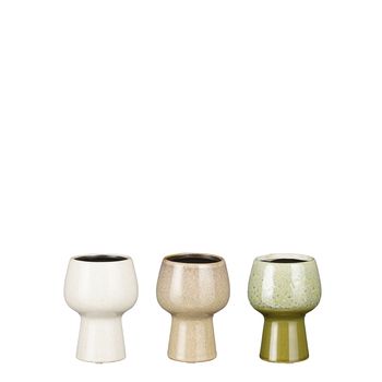 Mundy pot l. green taupe off white 3 assorted - h13xd9,5cm
