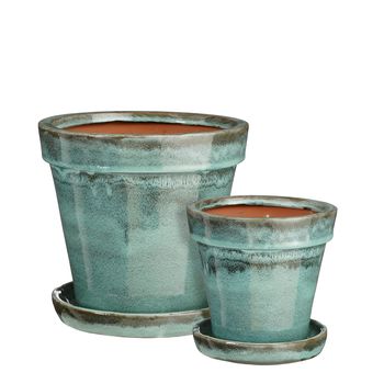 Lotus pot met schotel groen set van 2 - h23xd25cm