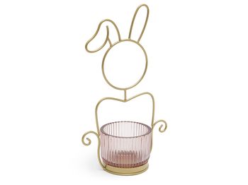 Metal bunny candle holder Ø10,5x33cm gold + pink glass