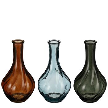 Vaas glas d.groen bruin blauw 3 assorti - h17xd9cm