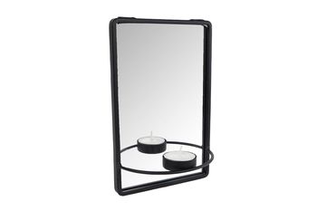 Spiegel mit Teelichthalter schwarz Metall 22x14x2cm