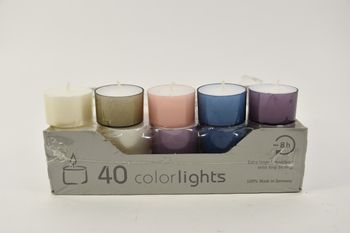 Tray a 40 winterlights kaarsen ass. kleur in kunststof cupje