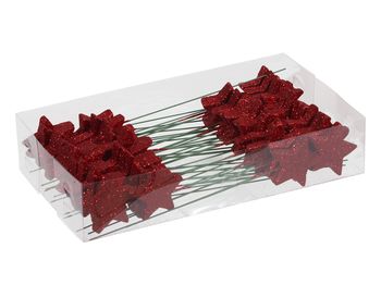 PET 48 glitter stars/wire red 5 cm