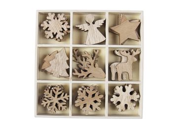 Kiste 36 Holzdeko 9 sortiert ''Weihnachten'' natur 3,5-4 cm