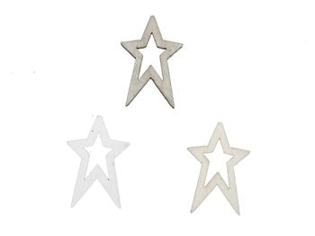 pb. 60 wooden stars 3 ass. white/natural/grey 3 cm