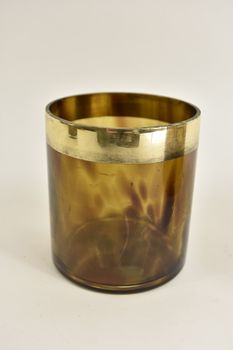 pc. 1 glass vase w/band "leopard" brown Ø 10x11 cm