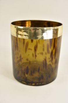pc. 1 glass vase w/band "leopard" brown Ø 13x14 cm