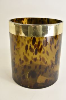 pc. 1 glass vase w/band "leopard" brown Ø 15x17 cm