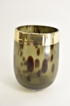 pc. 1 glass vase w/band "leopard" green Ø 8x9 cm