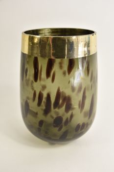 pc. 1 glass vase w/band "leopard" green Ø 10x14 cm