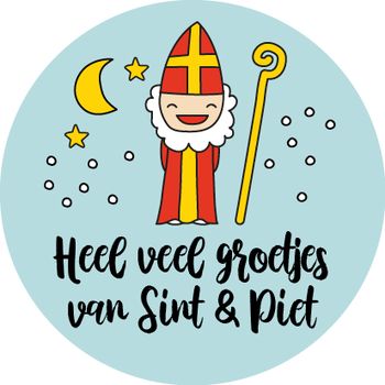 Rol 500 etiketten ''Heel veel groetjes van Sint & Piet'' Ø35