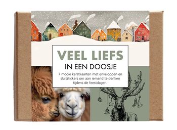 Wenskaartenset 7 stuks ''Veel liefs in een doosje'' Kerst