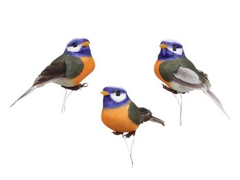 cb. 12 Vögel orange/blau 9cm