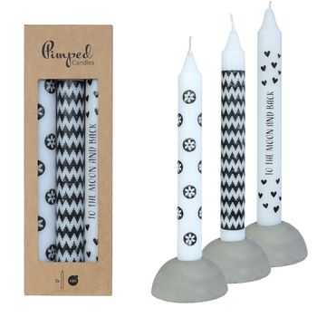 Pimped candles To the moon Ø2,2 h.20 cm black & white Set van 3 assortie