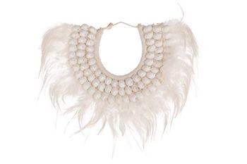 Deco necklace feathers / shells  25x20x2.5cm Natural