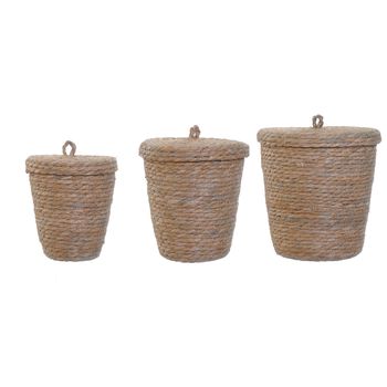 S/3 Basket Water hyacinth w/Lid S20-M24-L28cm Natural