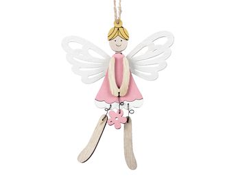 pb. 4 wooden fairies/hanging pink 15 cm