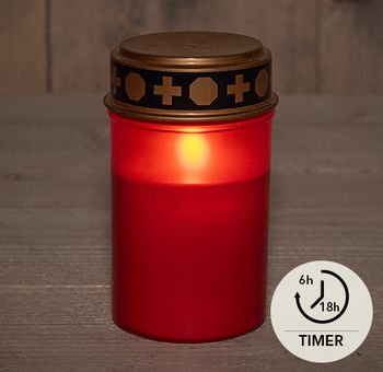 GRAFVERLICHTING LED ROOD OP BATTERIJ MET TIMER 12X7CM