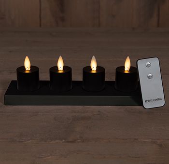 SET 4ST OPLAADBARE BEWEGENDE VLAM THEELICHT ZWART D3,8 H6CM