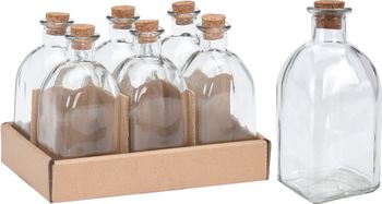 Packung mit 6 Flaschen Glas Quadrat 250ML mit Korken 6x6x13,5cm