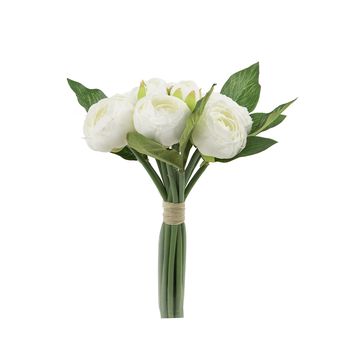 Ranunkelstrauß, 7 Blüten + 3 Knospen, D20 H25cm Weiß