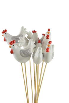 10er-Pack Huhn aus weißem Plastik auf 50cm-Stick